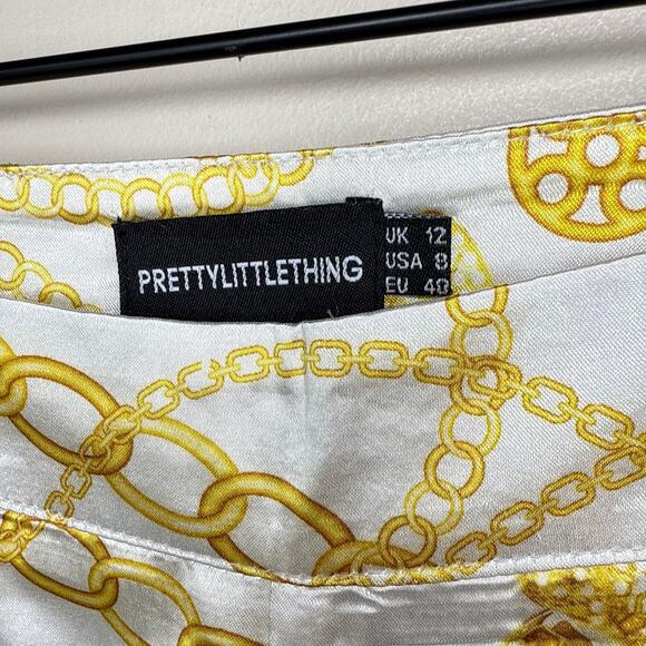 PrettyLittleThing Cream Chain Satin High Waist Wide-Leg Pants Size 8 Night Out - Picture 5 of 7